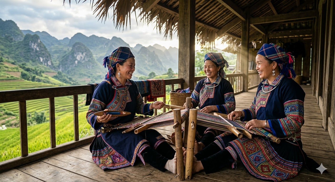 Nghệ thuật dệt thổ cẩm truyền thống: Phụ nữ Lô Lô khéo léo dệt nên những tấm thổ cẩm với hoa văn tinh xảo, không chỉ tạo ra các sản phẩm thủ công mỹ nghệ độc đáo mà còn gìn giữ nghề truyền thống, bản sắc văn hóa của dân tộc Lô Lô.